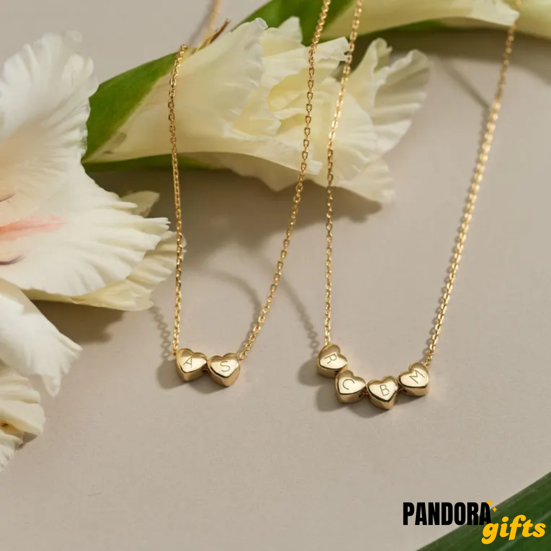 Tiny 3D Initial Heart Charm Necklace, Custom Gold Letter Necklace