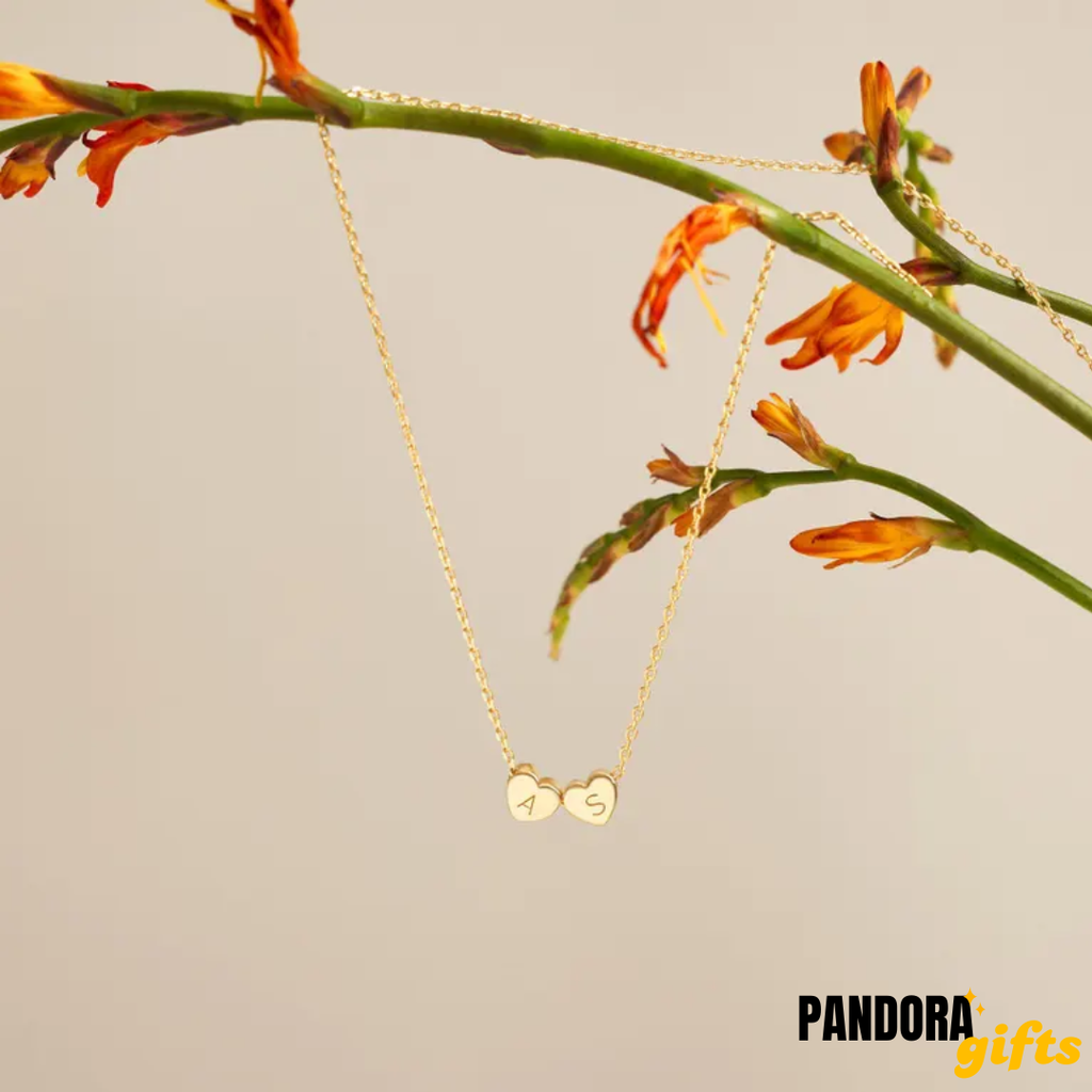 Tiny 3D Initial Heart Charm Necklace, Custom Gold Letter Necklace
