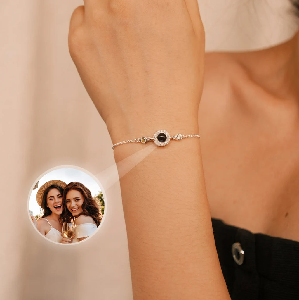 Custom Photo Projection Bracelet with Birthstone, Photo Memorial Bracelet, Bubble Bracelet, Picture Inside, Best Friend Gift, Christmas Gift