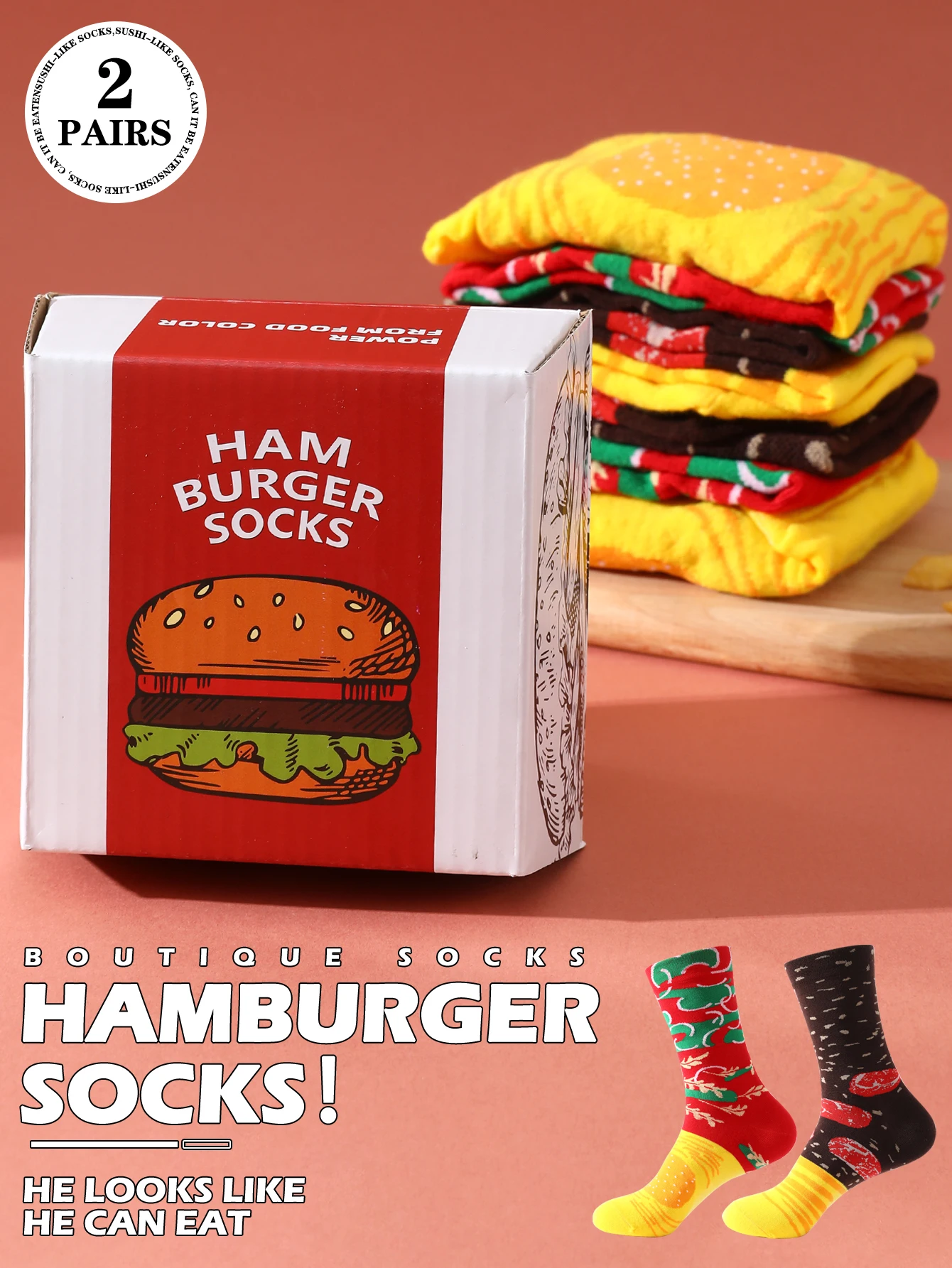 2 pairs of Hamburger Socks - A gift for any occasion