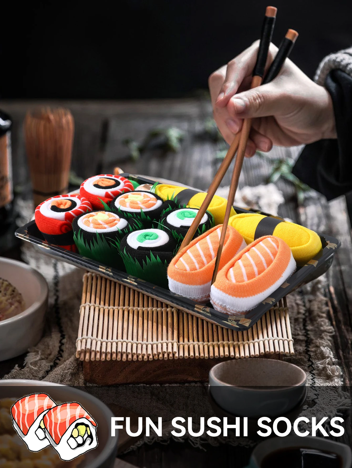5 pairs of Fun Sushi Socks - A gift for any occasion.