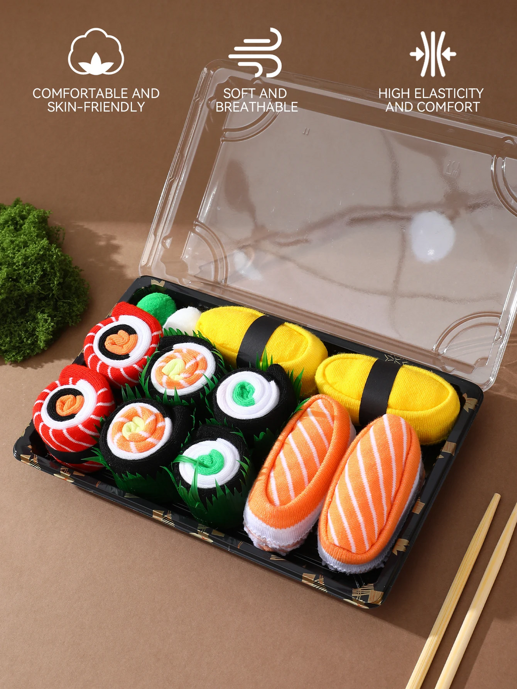 5 pairs of Fun Sushi Socks - A gift for any occasion.