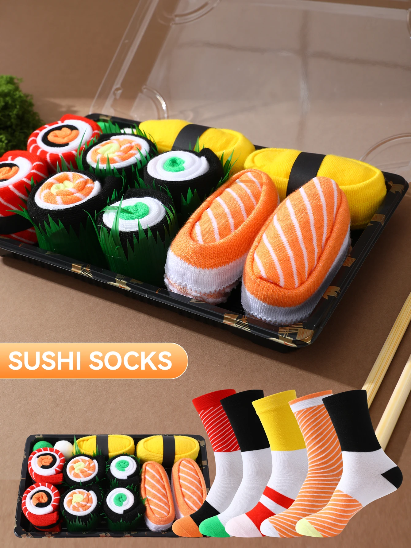 5 pairs of Fun Sushi Socks - A gift for any occasion.